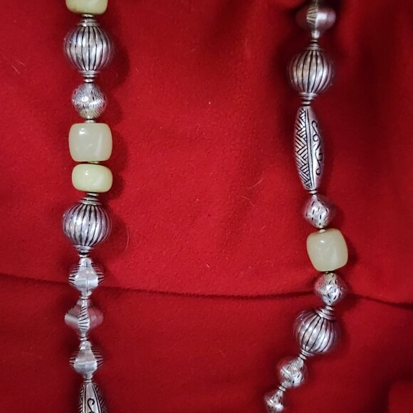 Chico's Vintage Chunky Lime and Silver Tone Beaded 39" Necklace with 5" Extender - Picture 13 of 16